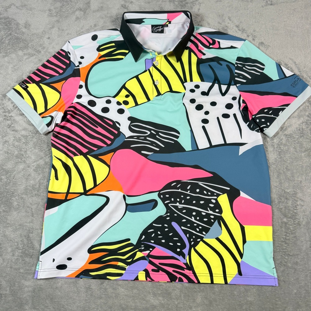 Sunday Swagger Mens 2XL Polo Shirt Abstract Geo AOP Multicolor Short Sleeve